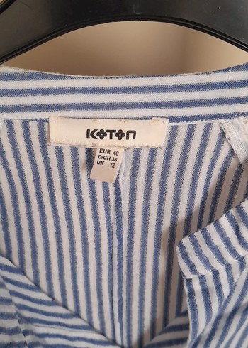 Mavi Çizgili V Yaka Keten Gömlek - Görsel 3