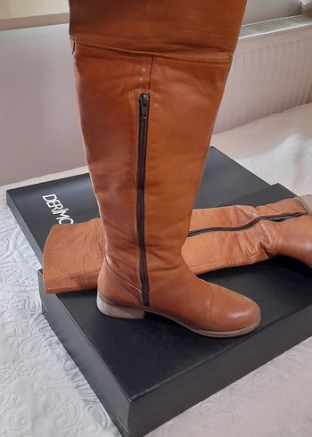taba, camel,  Deri ,Kadın , Diz Boyu Çizme - Görsel 3