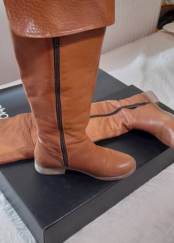 taba, camel,  Deri ,Kadın , Diz Boyu Çizme - Görsel 4