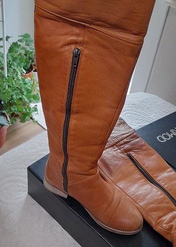 taba, camel,  Deri ,Kadın , Diz Boyu Çizme - Görsel 9