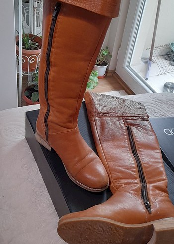 taba, camel,  Deri ,Kadın , Diz Boyu Çizme - Görsel 7