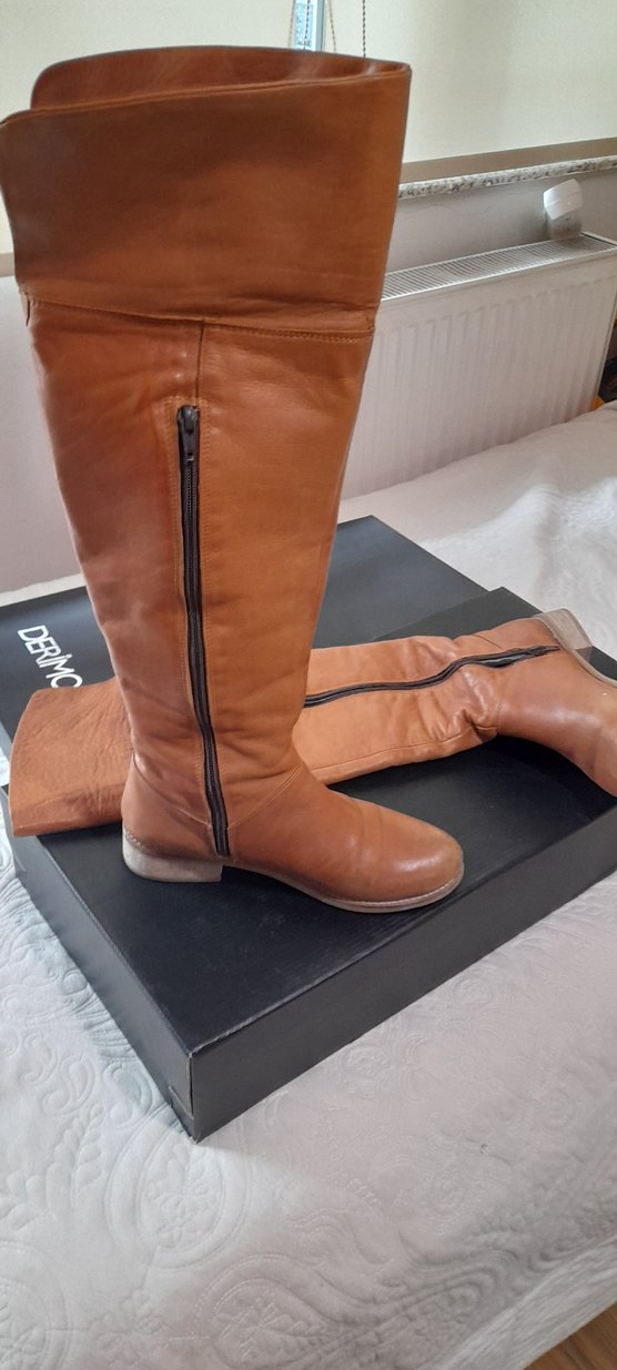 taba, camel,  Deri ,Kadın , Diz Boyu Çizme - Görsel 2