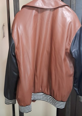 Düğmeli Kahverengi Deri kadın Ceket - Görsel 4