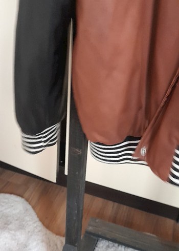 Düğmeli Kahverengi Deri kadın Ceket - Görsel 2