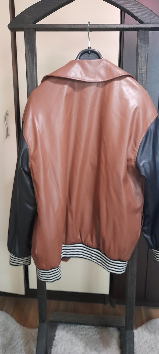 Düğmeli Kahverengi Deri kadın Ceket - Görsel 4