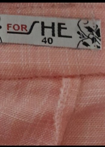 40 Beden Pembe Kemerli Keten Kadın Pantolon