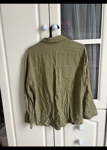 Kadın Haki Pamuk Düğmeli Gömlek - Görsel 4