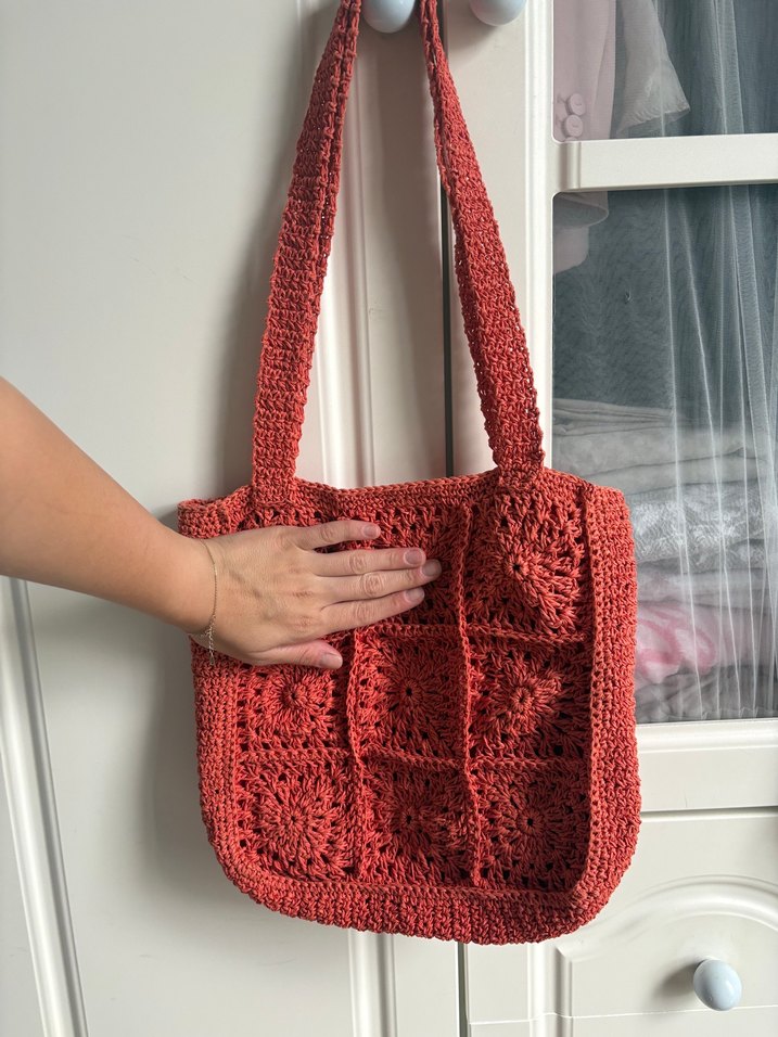 Kırmızı Örgü Kadın Çanta - Görsel 4