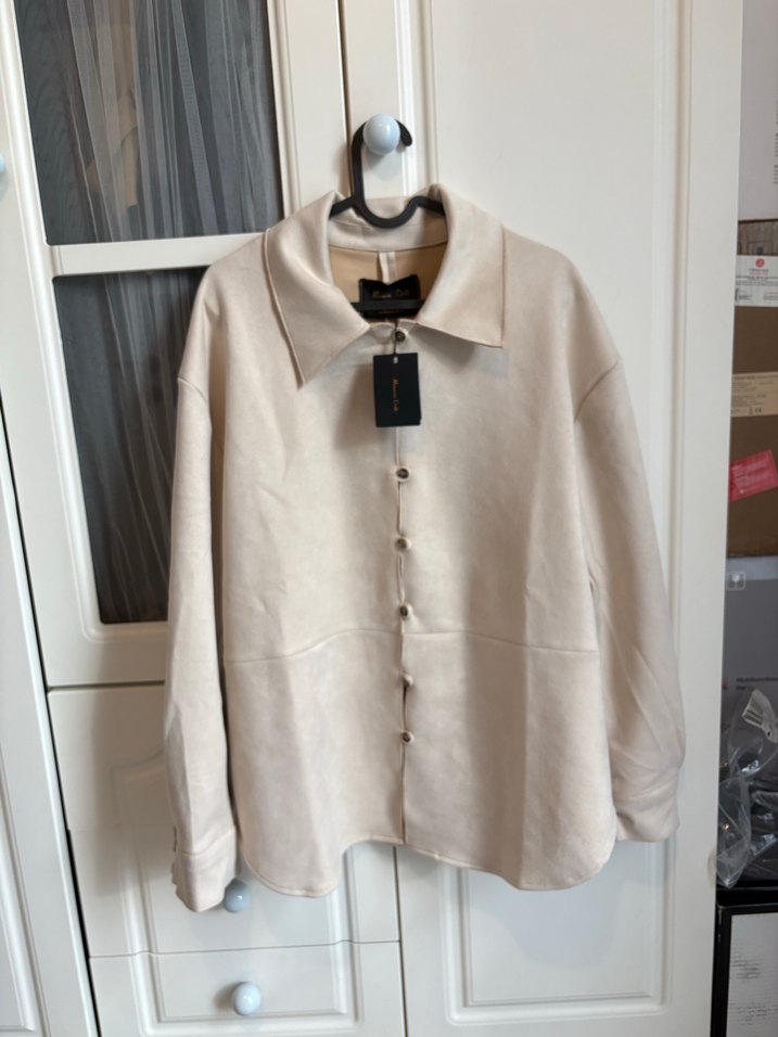 Bej Süet Düğmeli Kadın Gömlek - Görsel 2