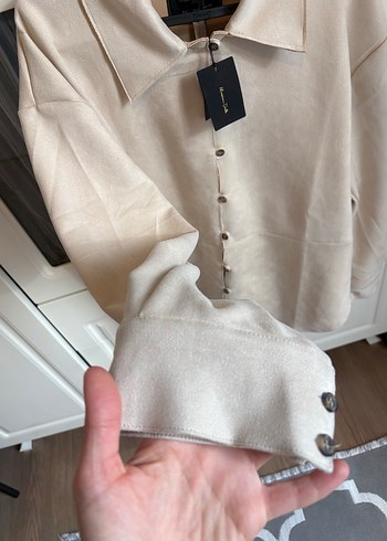 Bej Kadın Süet Düğmeli Gömlek - Görsel 3