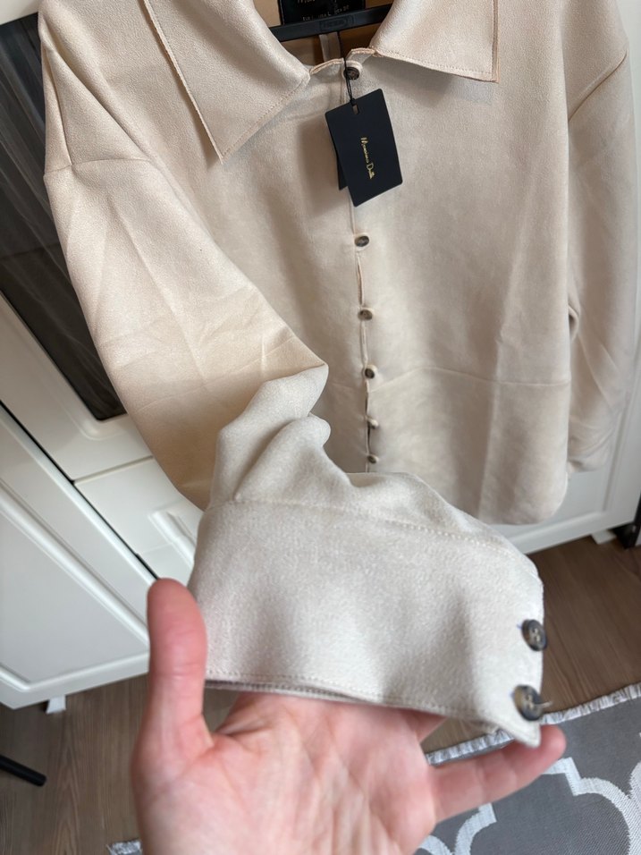 Bej Kadın Süet Düğmeli Gömlek - Görsel 3