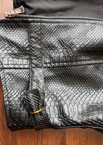 Yılan Desenli Siyah Deri Kemerli Biker Yelek - Görsel 5