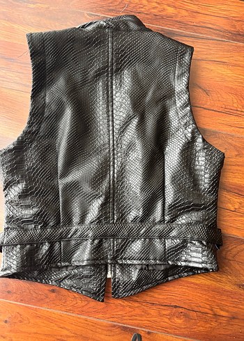 Yılan Desenli Siyah Deri Kemerli Biker Yelek - Görsel 2