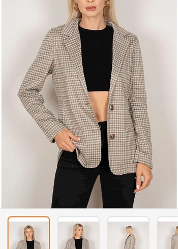 Düğmeli Bej Kadın Blazer Ceket Bedenler mevcuttur