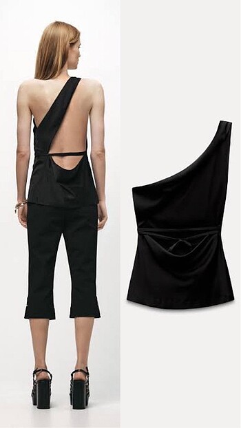Zara Sırt Dekolteli Siyah Bluz