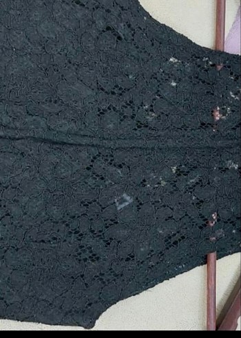 s Beden Siyah Dantel Detaylı Uzun Kadın Elbise