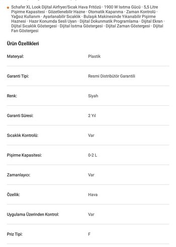  Beden Renk Schafer Siyah Hava Fritözü