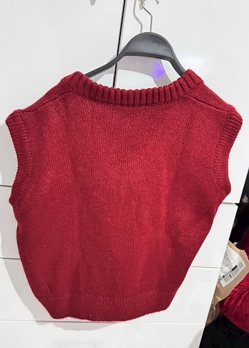 Kırmızı V Yaka Örgü Kadın Süveter - Görsel 3