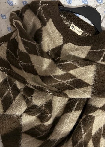 Kahverengi Argyle Desenli Örgü Kadın Kazak - Görsel 3