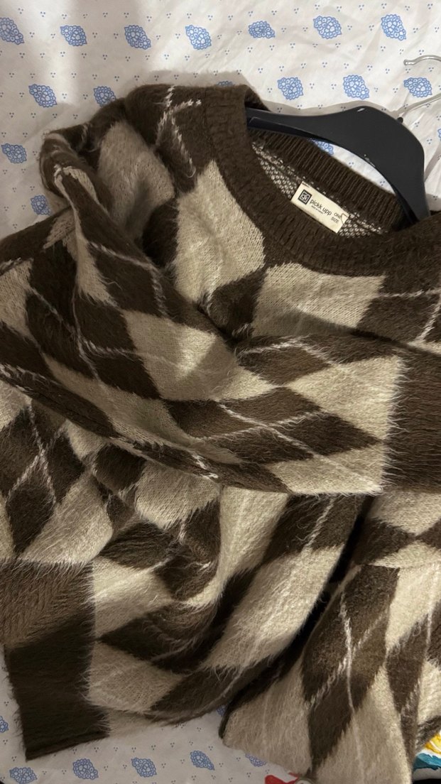 Kahverengi Argyle Desenli Örgü Kadın Kazak - Görsel 3