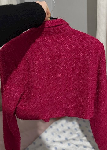 Fuşya Düğmeli Triko Kadın Blazer - Görsel 3