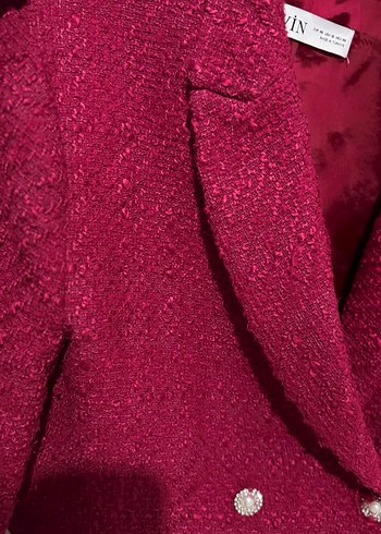 Fuşya Düğmeli Triko Kadın Blazer - Görsel 4