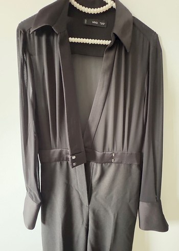 Kadın Siyah Midi Uzun Kollu Tulum - Görsel 4