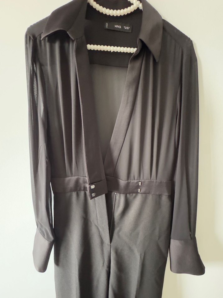 Kadın Siyah Midi Uzun Kollu Tulum - Görsel 4