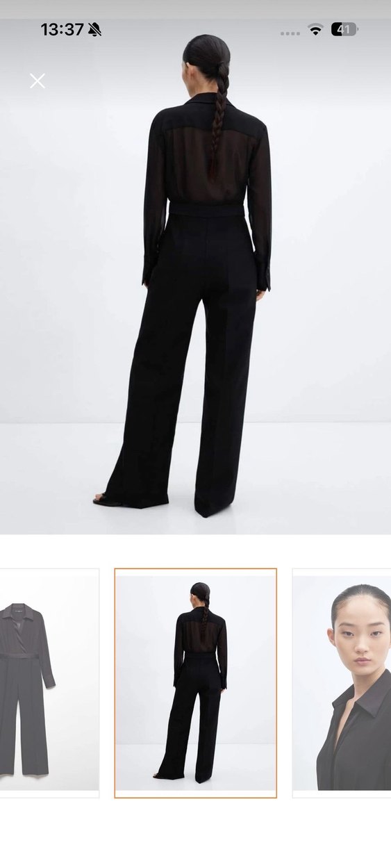 Kadın Siyah Midi Uzun Kollu Tulum - Görsel 3