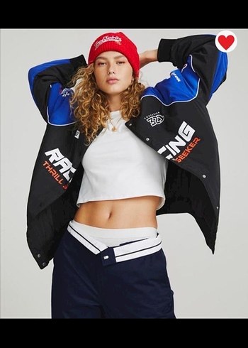 Mavi Baskılı Kadın Bomber Ceket - Görsel 2