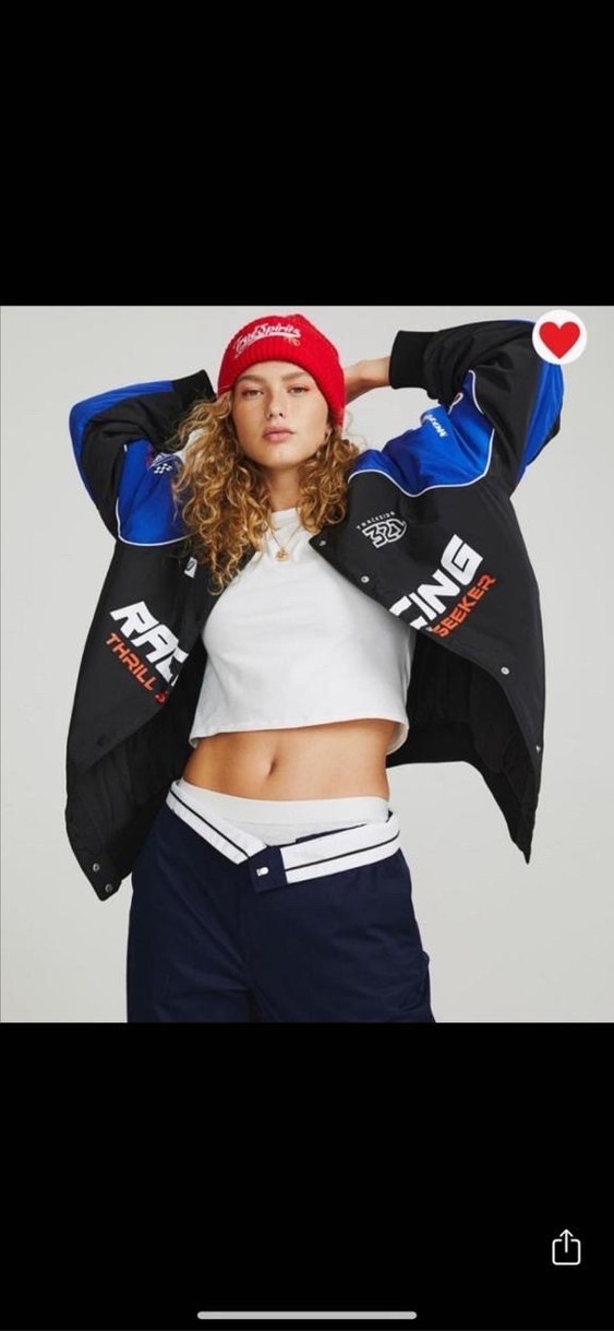 Mavi Baskılı Kadın Bomber Ceket - Görsel 2