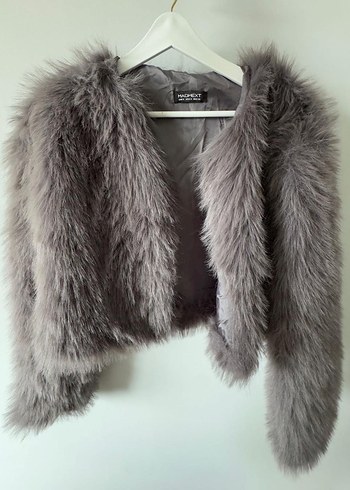 Gri Uzun Kollu Suni Kürk Ceket - Görsel 2