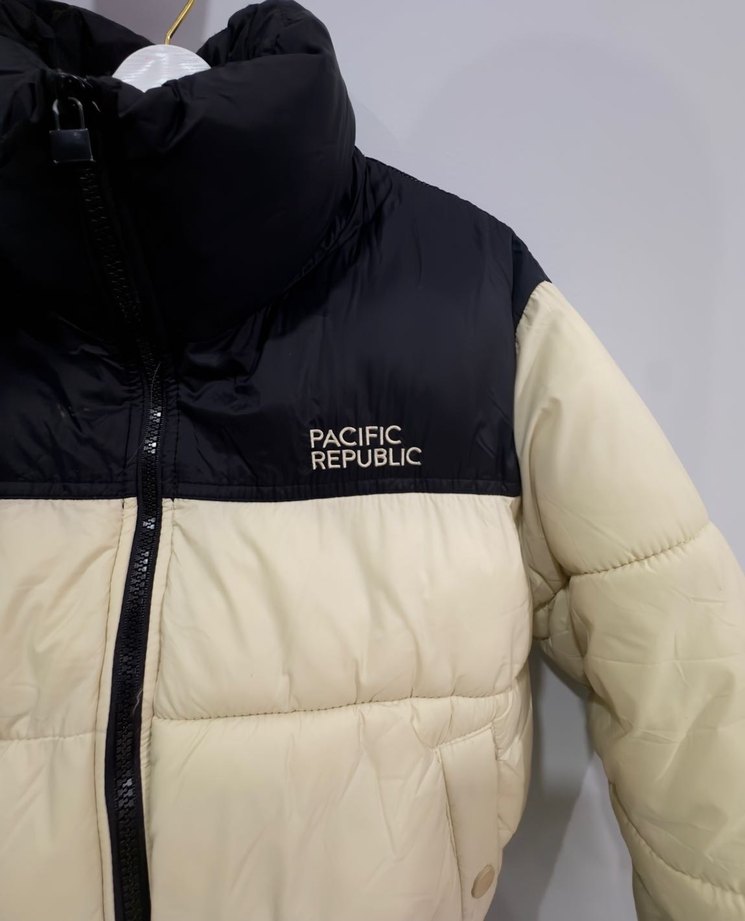 Bej Siyah Kısa Kadın Puff Mont - Görsel 2