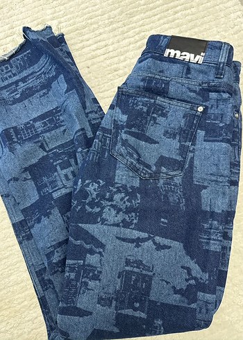 Düğmeli Lacivert Batik Desenli Kadın Denim Takım - Görsel 2