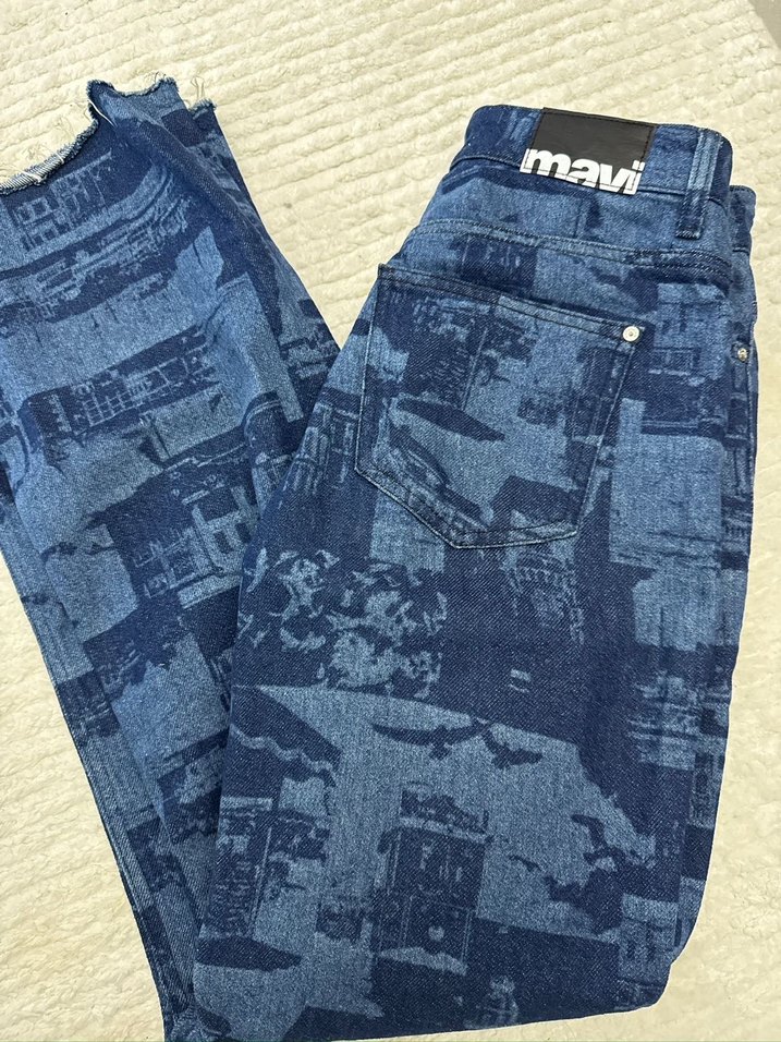 Düğmeli Lacivert Batik Desenli Kadın Denim Takım - Görsel 2