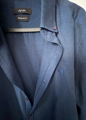 Düğmeli Lacivert Keten Erkek Gömlek - Görsel 2