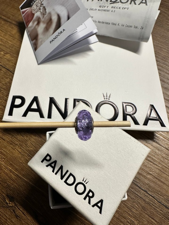 Pandora Orjinal Sertifikalı Mor Murano Charm ve Kutusu - Görsel 3