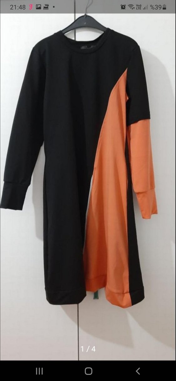 Drapeli Siyah Turuncu  Uzun Kollu Eibise - Görsel 2