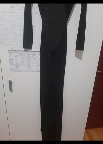 Uzun Siyah Gotik V Yaka Elbise - Görsel 6