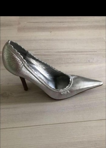 Gri Deri Yılan Desenli Pilili Stiletto - Görsel 2