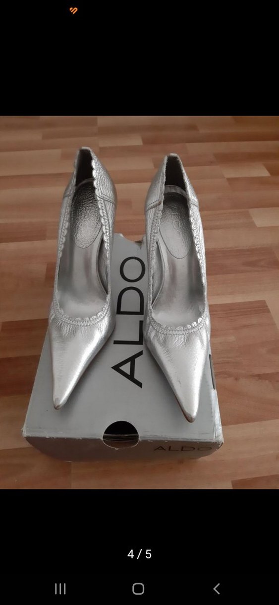 Gri Deri Yılan Desenli Pilili Stiletto - Görsel 4