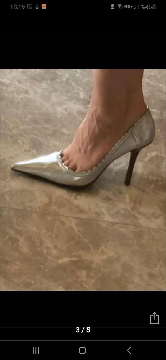 Gri Deri Yılan Desenli Pilili Stiletto - Görsel 3