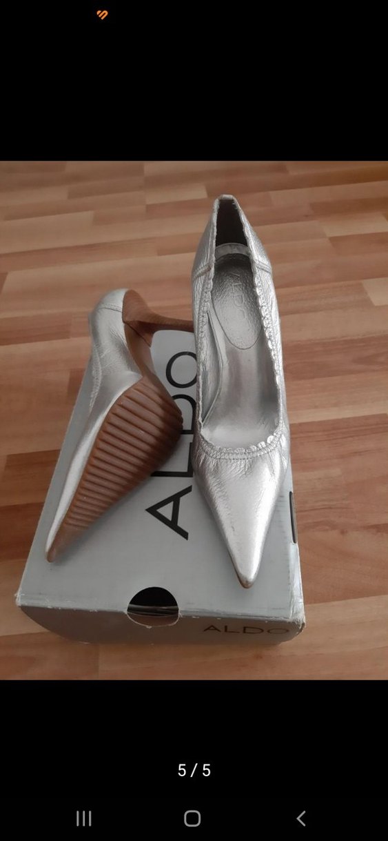 Gri Deri Yılan Desenli Pilili Stiletto - Görsel 5