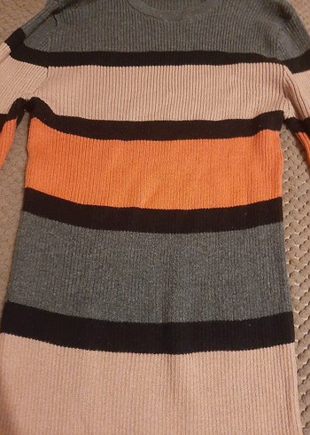 Çizgili Uzun Triko Elbise - Görsel 2