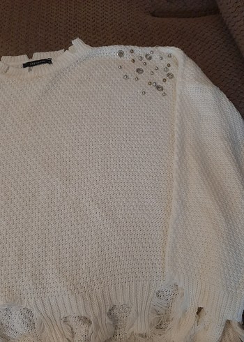 Bohem Beyaz Örgü Kadın Kazak - Görsel 2