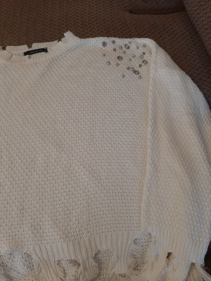 Bohem Beyaz Örgü Kadın Kazak - Görsel 2