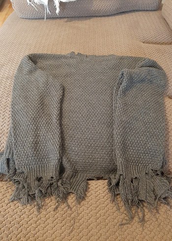 Gri Nakışlı Bohem Kadın Triko Kazak - Görsel 3