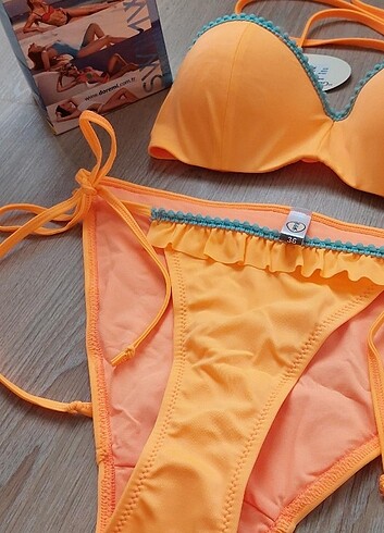 36 Beden Neon turuncu bikini takımı