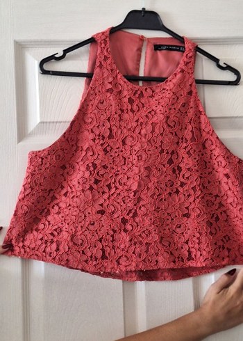 Zara Dantel Bohem Yüksek Yakalı Bluz