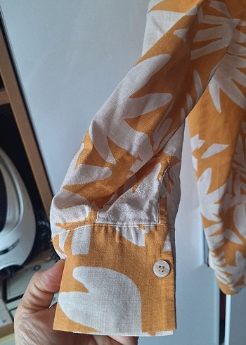 Sarı Desenli Bohem Kadın Keten Gömlek - Görsel 3